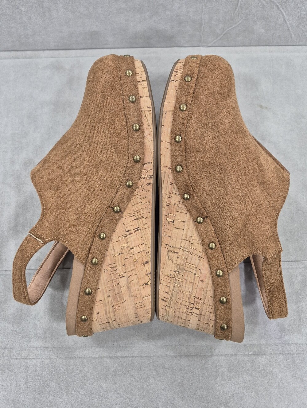 Corkys Make Em Blush clogs women's 7 brown faux suede Studs cork edge cushion - Picture 7 of 12